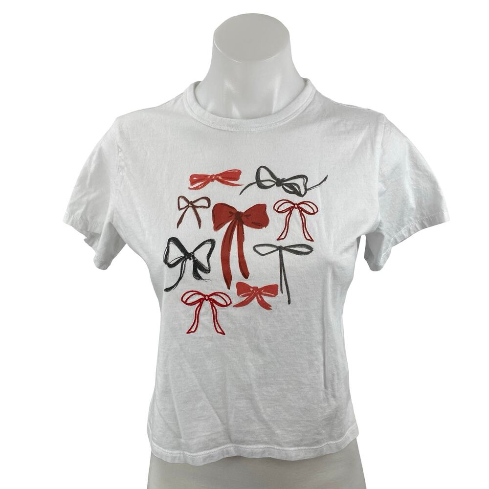Abercrombie & Fitch Women's Skimming Bows Graphic Crop Baby Tee T-Shirt Top XS